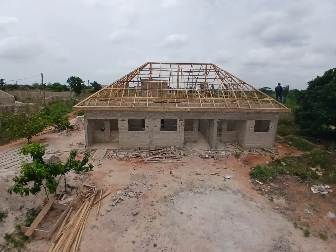 Residential roofing framework in progress
