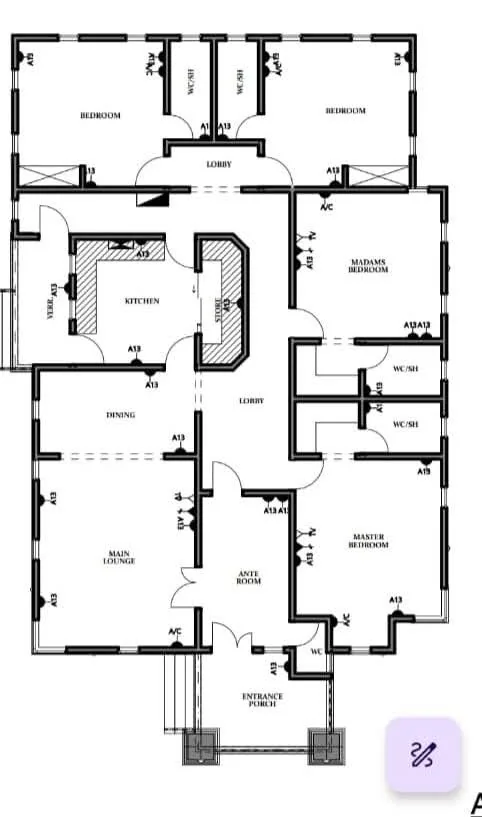 Black and white building plan