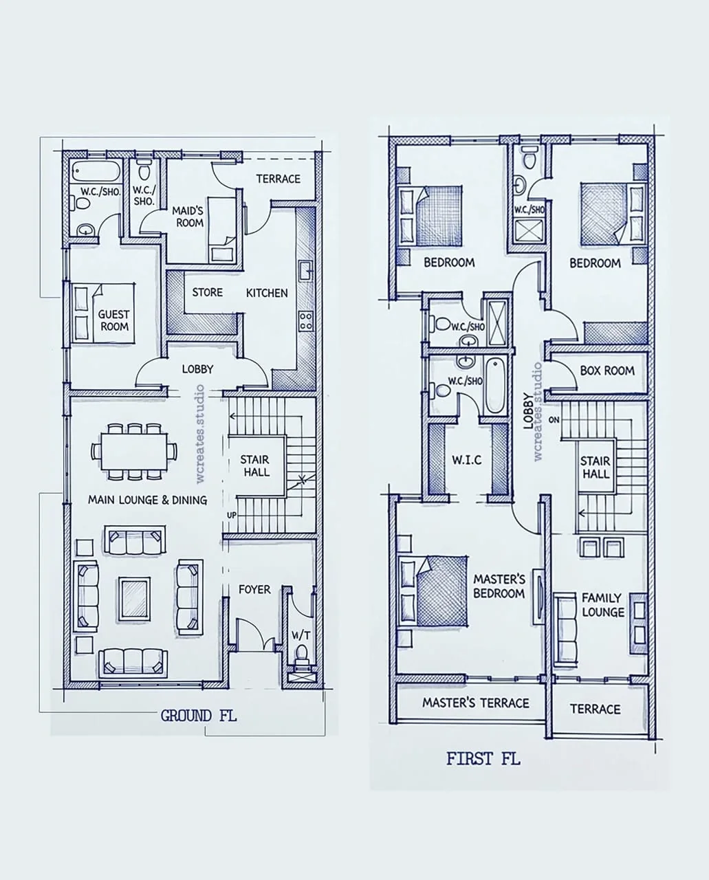 Two-unit floor plan drawing