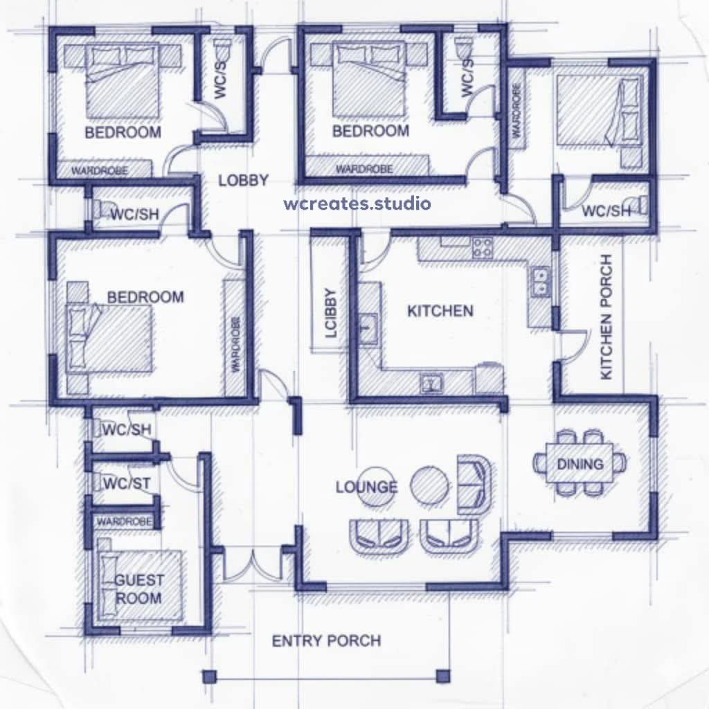Detailed floor plan sketch