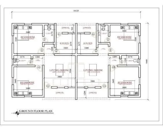 Wide residential building plan