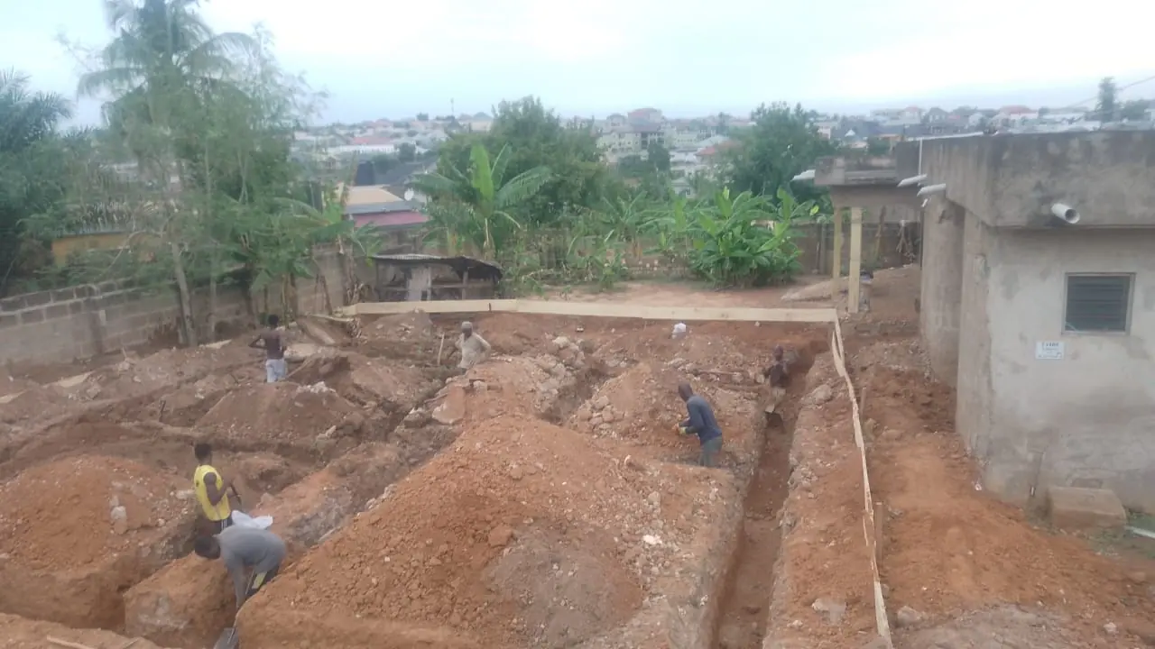 Foundation project with workers on site